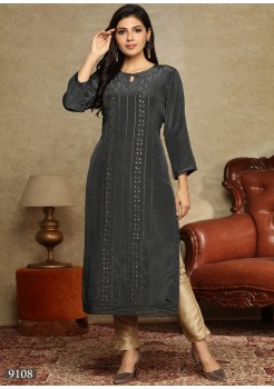 Dark Grey Color Georgette /Chiffon Kurti 